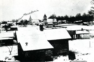 The Village of Burlington in 1890 with Macedonia Lutheran Church in the far background.  (Courtesy Egbert Riddle.)