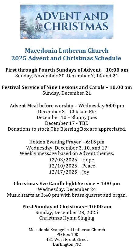 Advent & Christmas Schedule – 2025