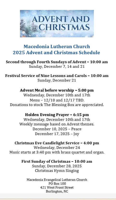 Advent and Christmas Schedule – Updated